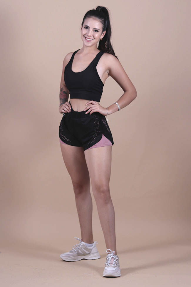 Shorts Dobles Solo Negro Con Short Doble Con Licra Incorporada Y